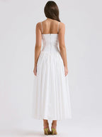 Bustier Spaghetti Strap Gathered Full Skirt Midi Dress