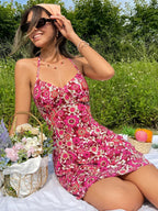 Floral Print Halter Neck Bodycon Mini Dress