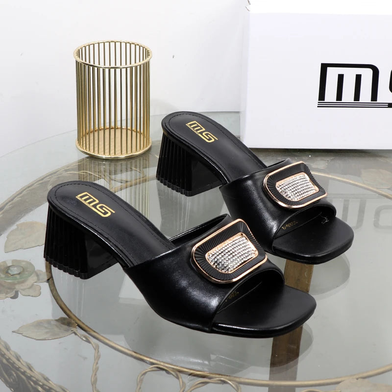 Metal Square Buckle Slippers for Plus Size Women, Perfect for Summer