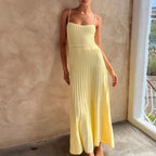 Spaghetti Strap Ribbed Knit Fit and Flare Maxi Dress
