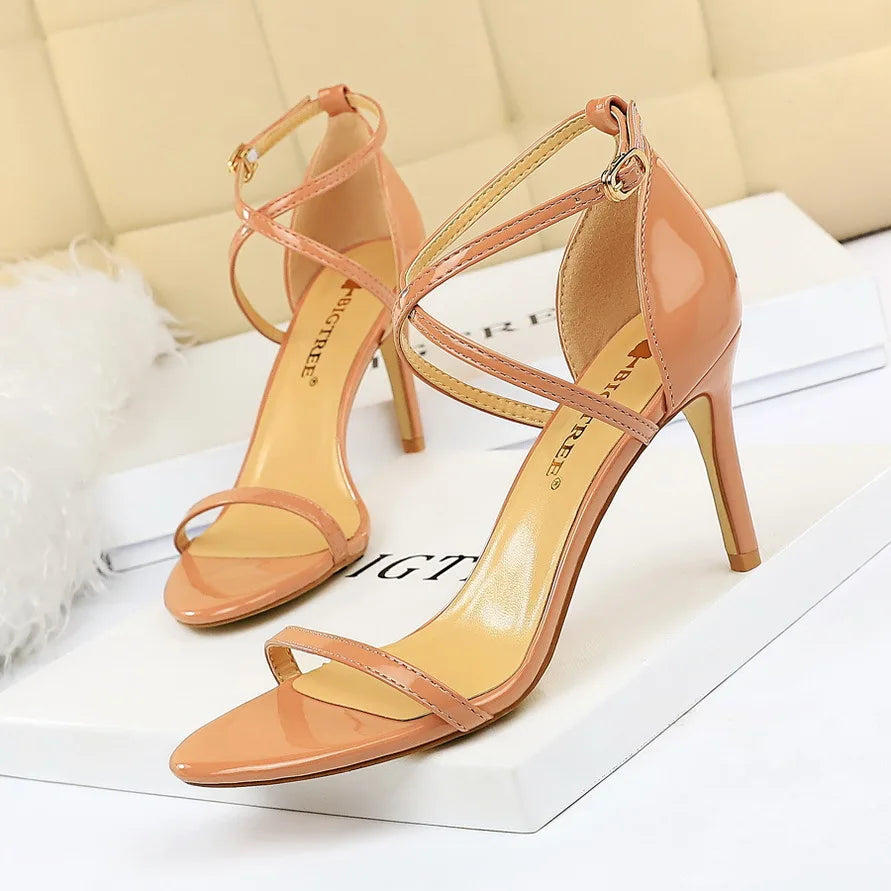 Open Toe High Heels Patent Leather Women Stiletto 11cm 7.5cm