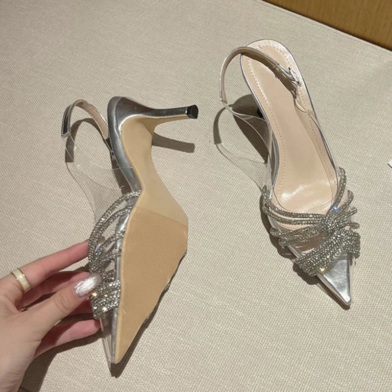 Glitter Rhinestone Pointed Toe Women Pumps and Slingback Sandals
