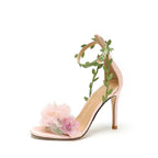 Pink Chiffon Flower Dream High Heels Lace up Sandals
