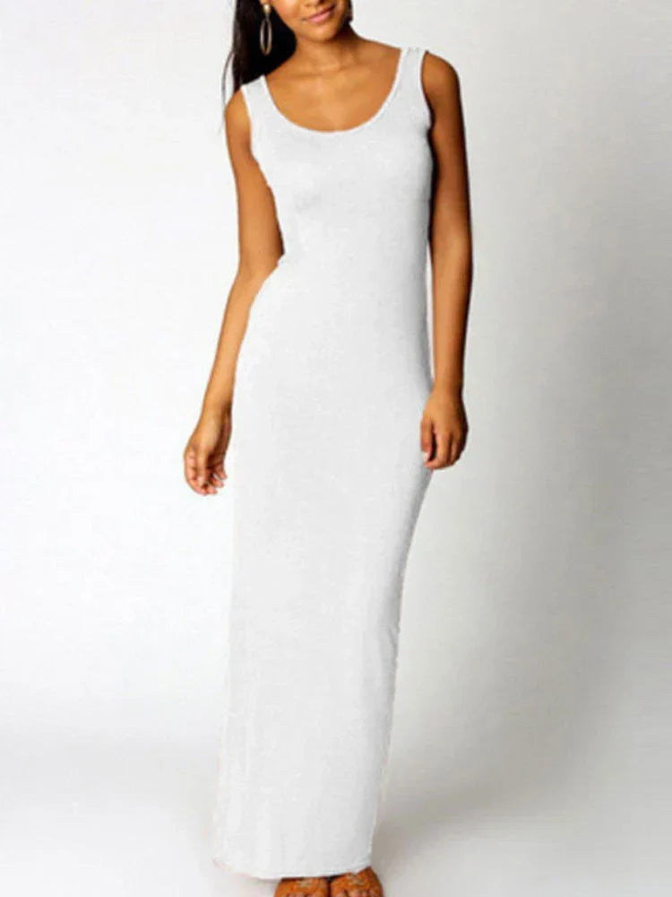 Scoop Neck Tank Strap Sleeveless Bodycon Maxi Dress