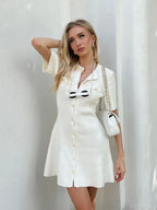 Knitted Dress for Women Streetwear Vintage Fashion Dresses Solid Slim Button Short Sleeve Mini 2024 New Spring Summer Dress