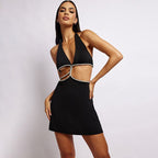 Infinity Halter Diamante Rope Twist Mini Dress