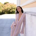 Crochet Stripe Bell Sleeve Plunging V-Neck Maxi Dress