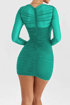 Patchwork Long Sleeve Mini Dress with Zipper