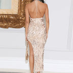 Sequin Halter Lace-up Dress