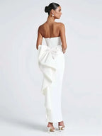Pearl Trim Neckline Princess Seam Oversized Bow Back Fit and Flare Mini Dress