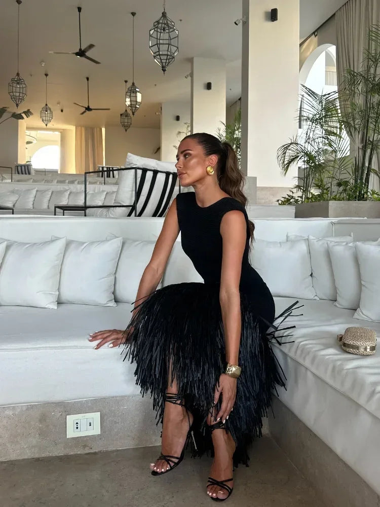 Helga Chic Long Dress with Fringes Silhouette Collection