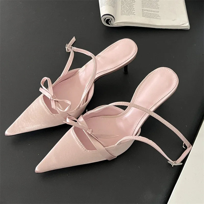 Silk Pointed Toe Women Pumps with Stripper Belt Buckle for Sexy Party with Thin Heels