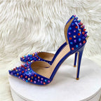 Blue Spikes Rivets Gladiator Sandals for Summer