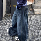 Y2k Letter Embroidery Washed Women Jeans Vintage Harajuku Wide Leg Denim Pants Baggy Gyaru Scimitar Trousers Streetwear