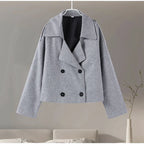 Elegant Single Breasted Woolen Women Coat Loose Lapel Long Sleeve Female Short Jacket Autumn Winter New Grey Lady Outwear