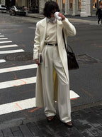 Fashion Oversize Lapel Extra Long Woolen Overcoat Women's Double Breasted Solid Cropped Overgarment Lady Commute Streetwear