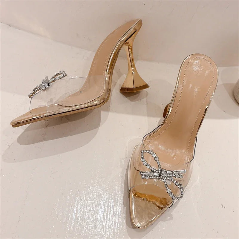 Sexy Butterfly-knot Pointed Toe PVC Transparent Heels Sandals for Women