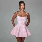 Jacquard Strapless Bow Back Fit and Flare Mini Dress