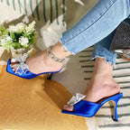 High Heeled Satin Slippers with Bowknot Detail for Summer Fashion