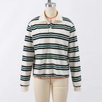 Vintage Stripe Basic Women's T-shirt Casual Long Sleeve Female All Match Polo Shirt Spring New Ladies Loose Tops High Street