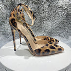 Leopard Pointy Toe High Heel Ankle Strap Shoes for Summer