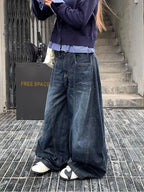 Y2k Letter Embroidery Washed Women Jeans Vintage Harajuku Wide Leg Denim Pants Baggy Gyaru Scimitar Trousers Streetwear