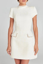 Slim Fit A-Line Mini Dress with O Neck and Short Sleeves