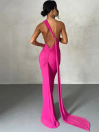 Halter Neck Open Back Draped Sash Ruched Ring Detail Maxi Dress