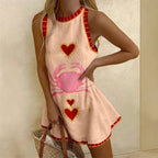 Graphic Print Sleeveless Crew Neck A-Line Linen Mini Dress