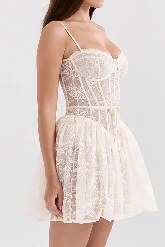 Lace Straps Backless Sleeveless A-Line Mini Dress with High Waist