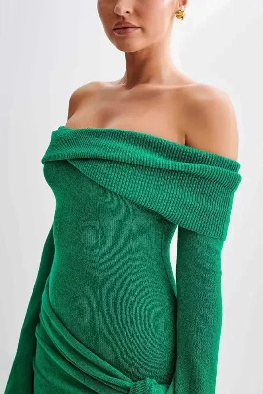 Off Shoulder Mini Dress with Backless Long Sleeves
