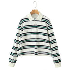 Vintage Stripe Basic Women's T-shirt Casual Long Sleeve Female All Match Polo Shirt Spring New Ladies Loose Tops High Street