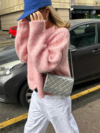 Casual Oversize Pink Women's Cashmere Base Sweater Fashion Long Sleeve Solid Round Collar Pullover New Lady High Streetwear