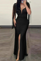 Sequin Slit Maxi Dress with Elegant Contrast