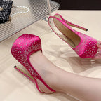 Rhinestone Silk Crystal Platform Pumps Stiletto Heels for Women