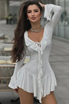 Slim Fit Long Sleeve Mini Dress with High Waist Lace-Up