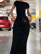 Cap Sleeve Scoop Back Bodycon Maxi Dress
