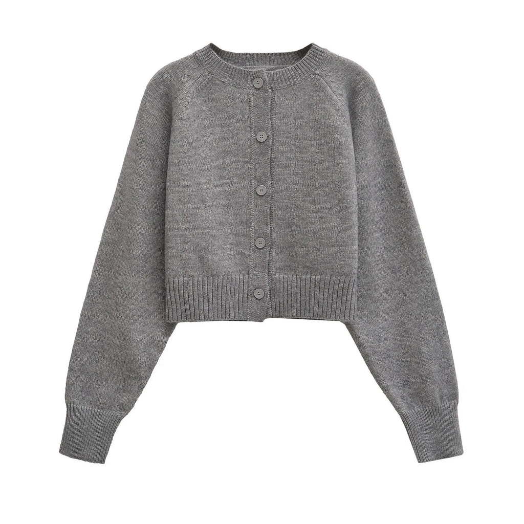 Solid Cropped Cardigan Sweater Women Autumn Long Sleeve O Neck Single Breasted Jumpers New Casual Fashion Knitted Outerwear