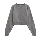 Solid Cropped Cardigan Sweater Women Autumn Long Sleeve O Neck Single Breasted Jumpers New Casual Fashion Knitted Outerwear