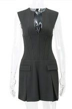 V-Neck Sleeveless Mini Dress with High Waist
