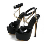Summer Open Toe Buckle Strap Chain Women Sandals with Super Thin High Heels