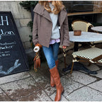 Plaid Double Breasted Street Coat Women Drop-shoulder Long Sleeve Stand Collar Loose Pocket Casual Jacket 2025 Autumn Outwear