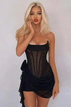 Off Shoulder Backless See Through Mini Dress