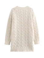 Beige Twist Knitted Cardigan Sweater Buttons Autumn Winter Women Loose Casual Long Cardigans Fashion New Female Sueter Mujer