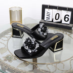 Summer rhinestone beads high heel sandals for women