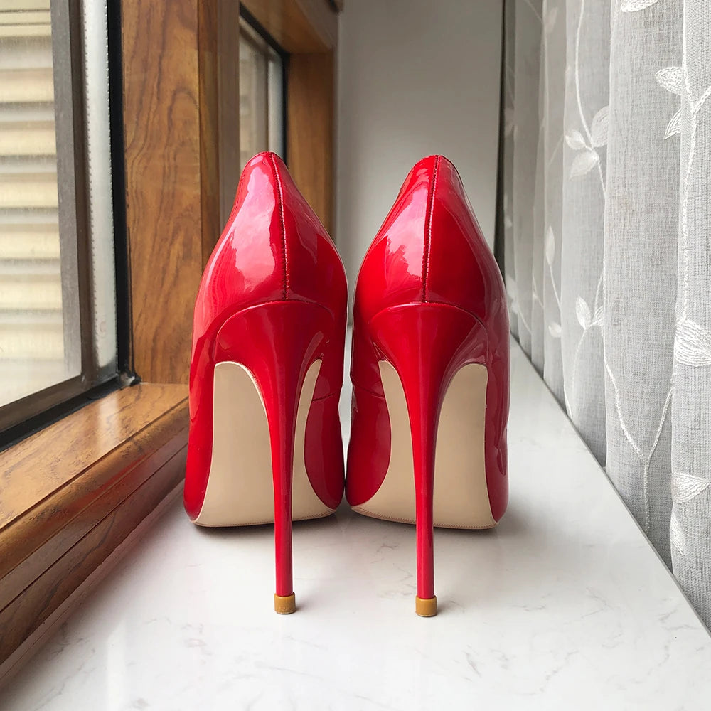 Red Patent Pointy Toe Stiletto Pumps - 12cm Heel
