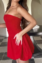 A-Line Strapless Mini Dress with High Waist and Backless Design