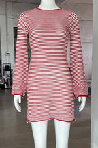 Striped Flare Sleeve Mini Dress with High Waist