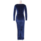 DressBetty - Elegant Velvet High Waist Slit Maxi Dress Sexy Long Sleeve Evening Party Dress
