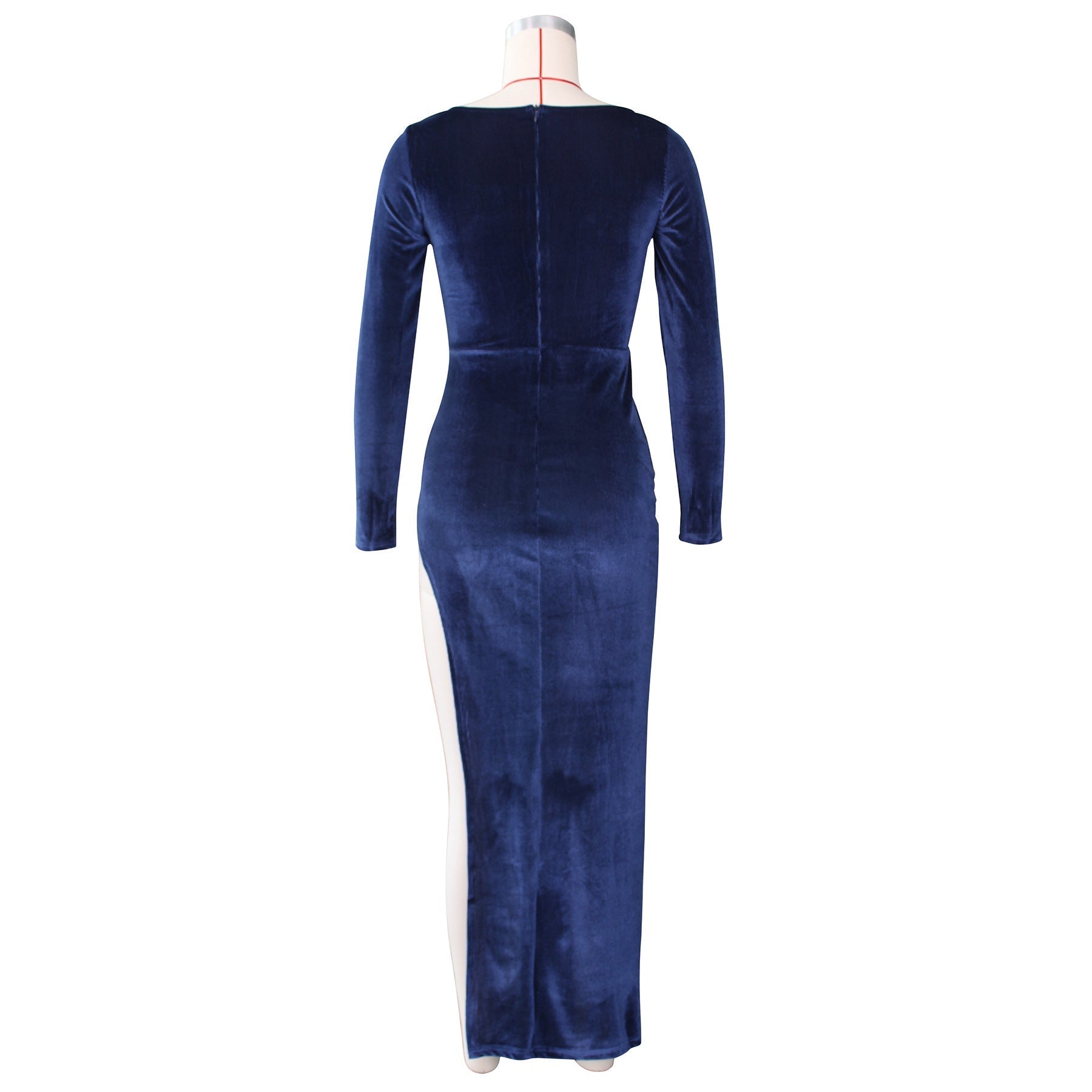 Square Neck Ruched Waist High Slit Long Sleeve Maxi Dress